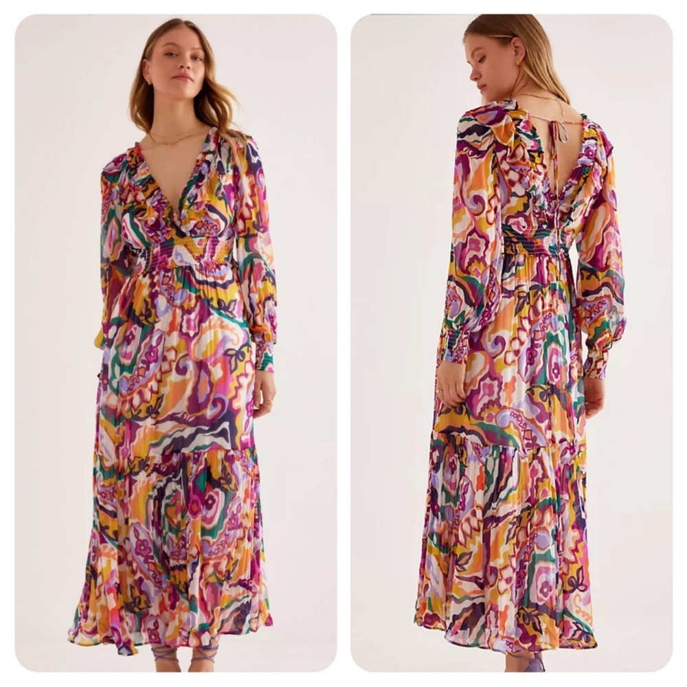 Anthropologie Odetta Ruffled V-Neck Dress XS